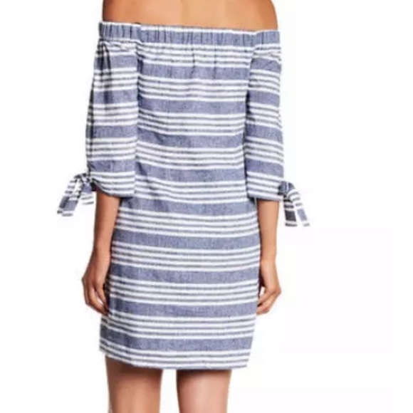 Vince Camuto Striped Off Shoulder Linen Dress 14 - Picture 2 of 7